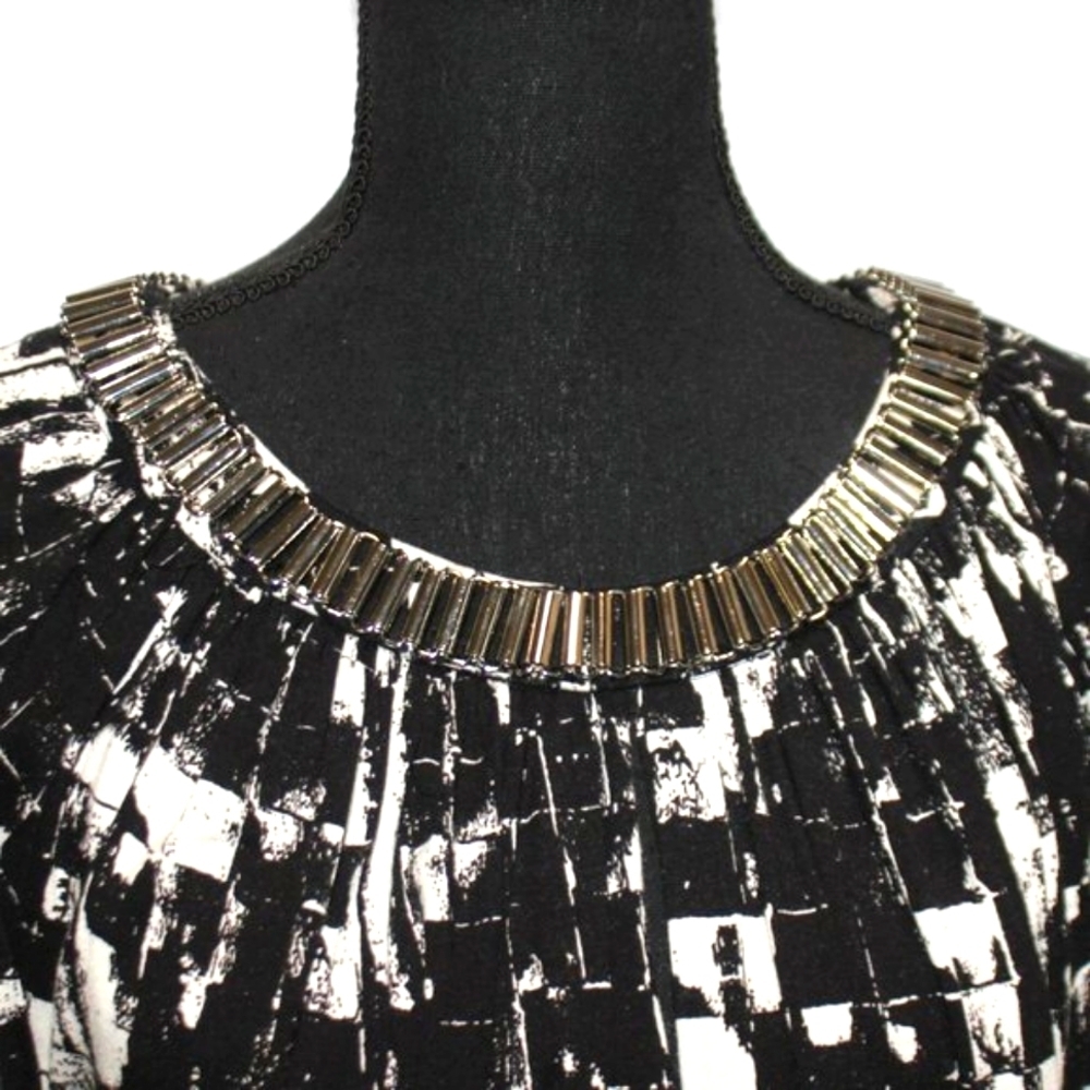 Adrianna Papell Black and white Dress with Silver Link Embellishment - Picture 3 of 13